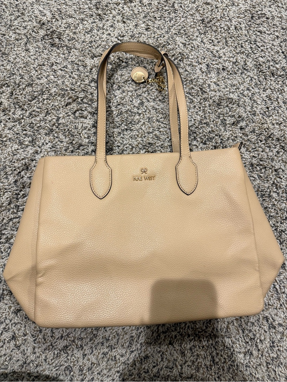 Nine West Neutral Beige Pebbled Tote with Gold Accents